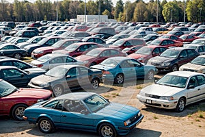 Display of a variety of used automobiles exhibited