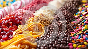 A display of various ingredients like dried fruits caramel swirls and colorful sprinkles ready to be incorporated into photo