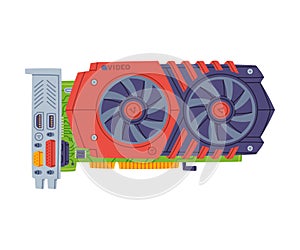 Display Video Card or Graphics Adapter as Personal Computer Accessory and Component for Repair Vector Illustration