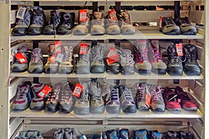 A display of walking boots,