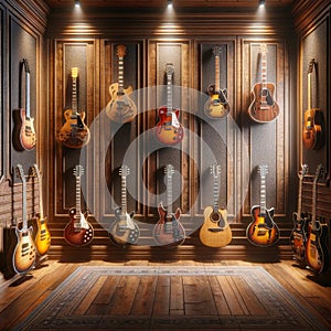 Display Wall Guitars Music Room Instruments AI Generated Electric Acoustic Playing Soundproof