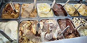Display window of assorted ice cream flavours