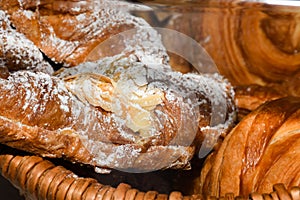 Display window of a bakery and pastry shop, breakfast