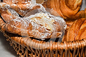 Display window of a bakery and pastry shop, breakfast