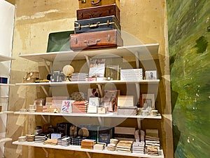 A display of writing journals at an Anthropologie retail store