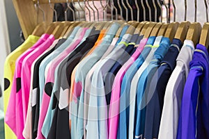 Displayed clothes in the store. sports apparel, sportswear.