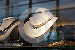 Displayed pearl jewelery