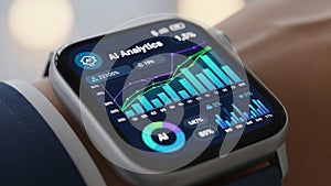 Displaying an AI Analytics interface featuring various colorful graphs