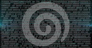 Displaying binary code streams scrolling across dark digital display, with alphanumeric characters