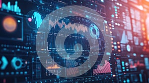 Displaying digital data analysis interface with various charts