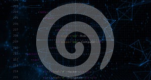 Displaying hologram rings column glowing over dark grid plane, showing HTML tags and dotted axis