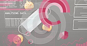 Displaying infographic showing medical face mask on dashboard, with pumpkins and pink charts