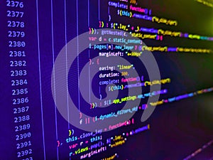 Displaying program code on computer. Digital technology on display. WWW software development. Web developer HTML code with CSS on