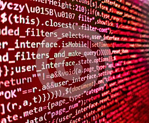 Displaying program code on computer. Computer programming source code. Digital technology on display. Abstract screen of web