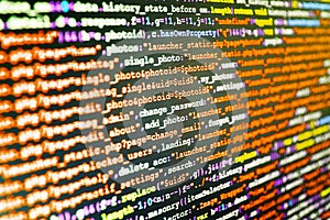 Displaying program code on computer. Software source code.