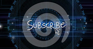 Displaying subscribe button with clicking cursor on HUD, with circular numeric grid and circuits