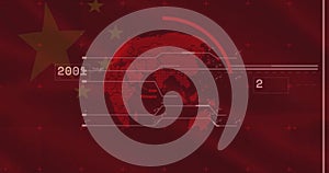 Displaying world map streaming data lines in digital graphic, with nodes, 2004-Tokyo, box2, stars