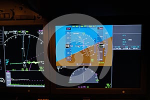 Displays and cockpit layout of a modern passenger jet airplane