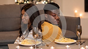 Displeased African Couple After Quarrel Having Bad Valentine& x27;s Date Indoor