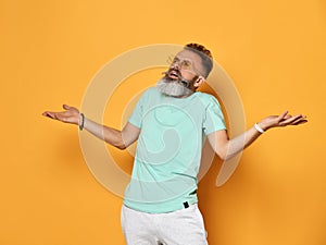 Displeased bearded man showing annoyance portrait photo