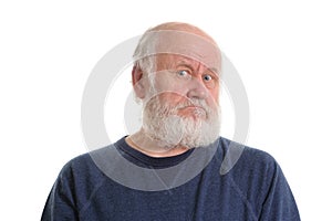 Displeased old man, isolated on withe