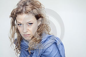 Displeased upset blond woman portrait