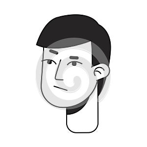 Displeased young asian man monochrome flat linear character head photo