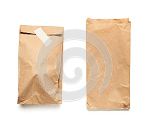 Disposable bag of brown kraft paper isolated on white background