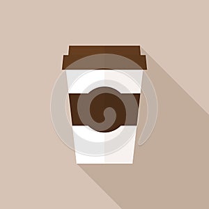 Disposable coffee cup icon, flat design style. Takeaway paper coffee cup vector illustration