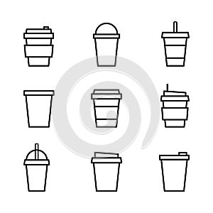 Disposable cup icon set