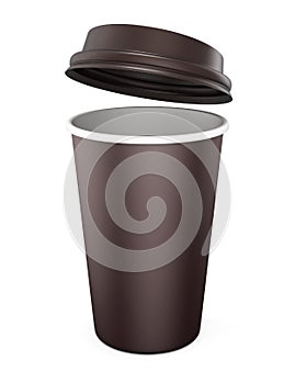 Disposable Cup with the lid open on a white background. Mockup f