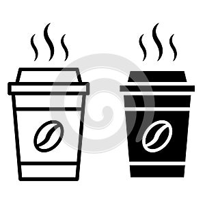 Disposable cup with steas of hotness popping out. Coffee icon vector set. caffeine sign. hot drink symbol. photo