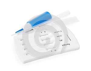 Disposable express test kit for hepatitis on white background