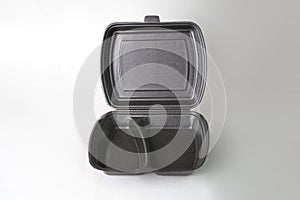 Disposable food container on a white background with copy space
