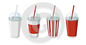 Disposable paper beverage cup templates set for soda or cocktail with transparent hemisphere lid. 3d blank white, big