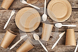 Disposable paper biodegradable cups, plates, spoons, forks and knives