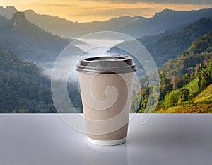Disposable paper coffee cup. AI-generated image