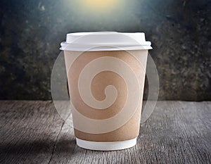 Disposable paper coffee cup. AI-generated image