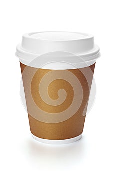 Disposable paper coffee cup with plastic lid