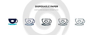 Disposable paper cup icon in different style vector illustration. two colored and black disposable paper cup vector icons designed