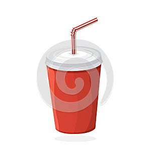 Disposable paper cup with soda and straw photo