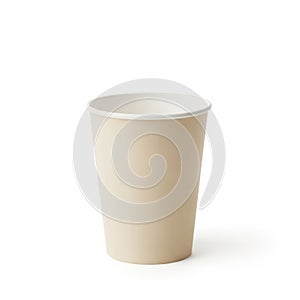 Disposable paper cup on white background