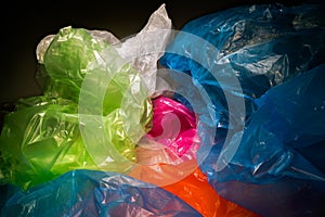 Disposable plastic bags background. Lightweight transparent, reusable plastic waste. Rubbish bags, plastic recycling,