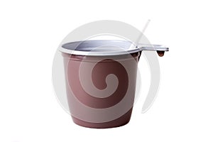 Disposable plastic coffee cup and spoon