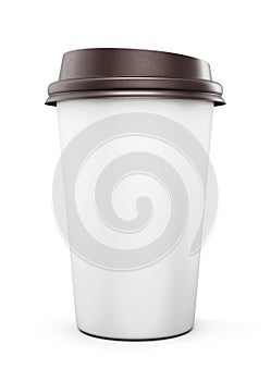 Disposable plastic Cup with lid for coffee isolated on white background. Mock up for your design. Front view. 3d rendering