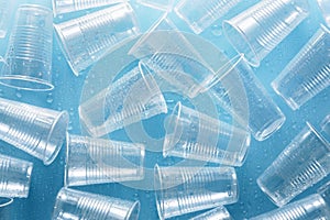 Disposable plastic cups with water drops