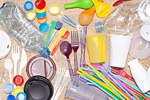 Disposable single use plastic objects that cause pollution of the  environment, especially oceans