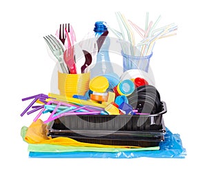 Disposable single use plastic objects  that cause pollution of the environment photo
