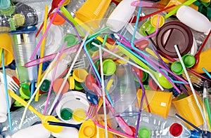 Disposable single use plastic objects such as bottles, cups, forks, spoons and drinking straws