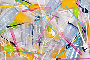 Disposable single use plastic objects such as bottles, cups, forks, spoons and drinking straws